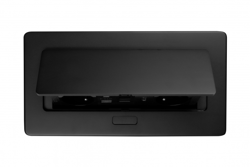 MULTISOFT nábytková zásuvka 2x Zásuvka s uzemněním, USB A+C, RJ45, HDMI, napájecí kabel s vidlicí, černá