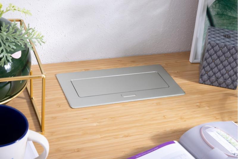 MULTISOFT nábytková zásuvka 2x zásuvka s uzemněním, USB A+C, RJ45, HDMI, napájecí kabel se zástrčkou, hliník