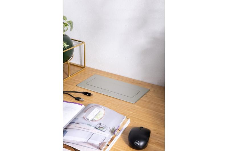 MULTISOFT nábytková zásuvka 2x zásuvka s uzemněním, USB A+C, RJ45, HDMI, napájecí kabel se zástrčkou, hliník