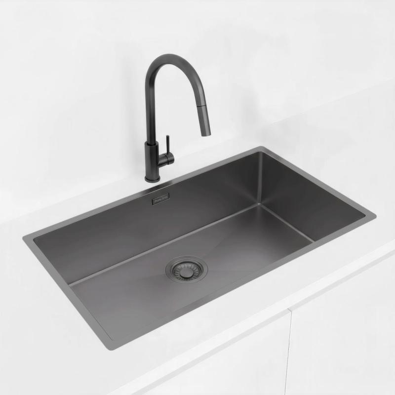 Pure.Sink Luxion Velký dřez z gun metalového kovu 74 x 40 cm, podstavný, vestavný a nástavný PLX7440-61