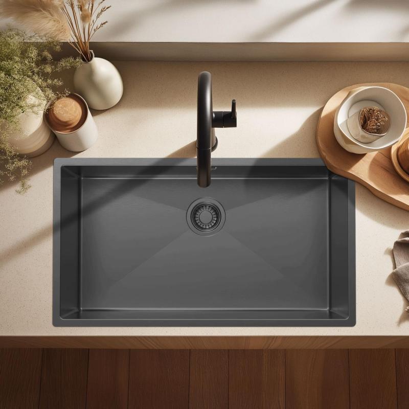 Pure.Sink Luxion Velký dřez z gun metalového kovu 74 x 40 cm, podstavný, vestavný a nástavný PLX7440-61