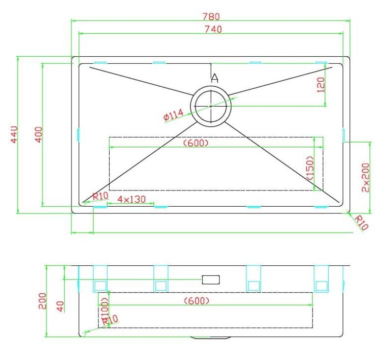 Pure.Sink Luxion Velký zlatý dřez 74x40 cm podstavný, vestavný a nástavný PLX7440-60