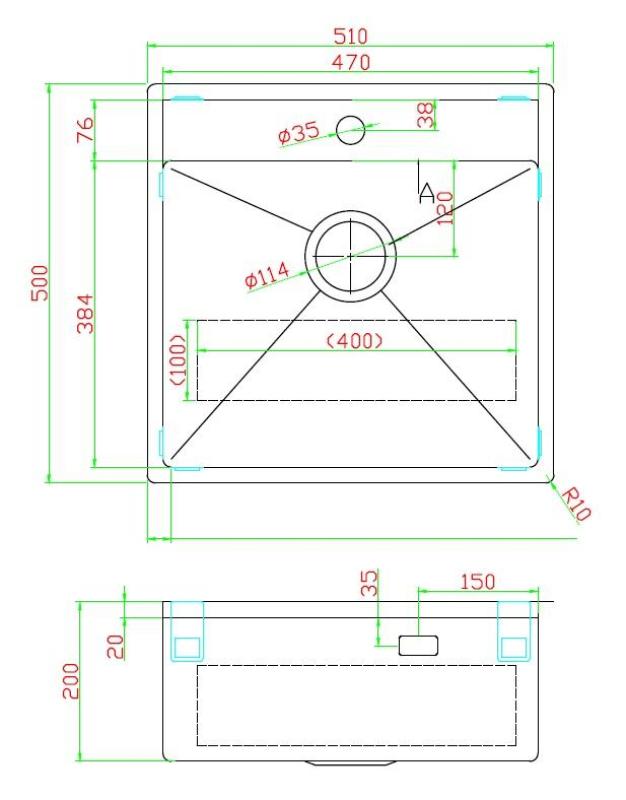Pure.Sink Luxion Gun metal dřez 51x50 cm Tapwing s otvorem pro baterii PLX5150T-61