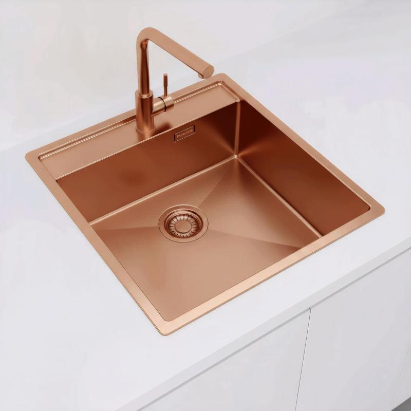 Pure.Sink Luxion Měděný dřez 51x50 cm Tapwing s otvorem pro baterii PLX5150T-62