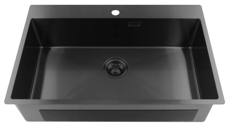 Pure.Sink Luxion Velký dřez Gun metal 78x50 cm Tapwing s otvorem pro baterii PLX7850T-61