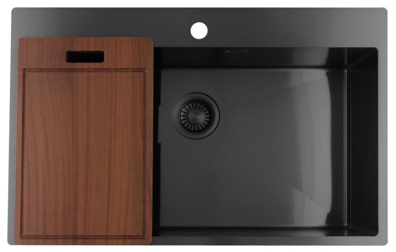 Pure.Sink Luxion Velký dřez Gun metal 78x50 cm Tapwing s otvorem pro baterii PLX7850T-61