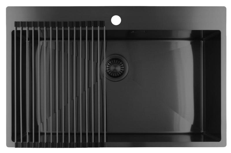 Pure.Sink Luxion Velký dřez Gun metal 78x50 cm Tapwing s otvorem pro baterii PLX7850T-61