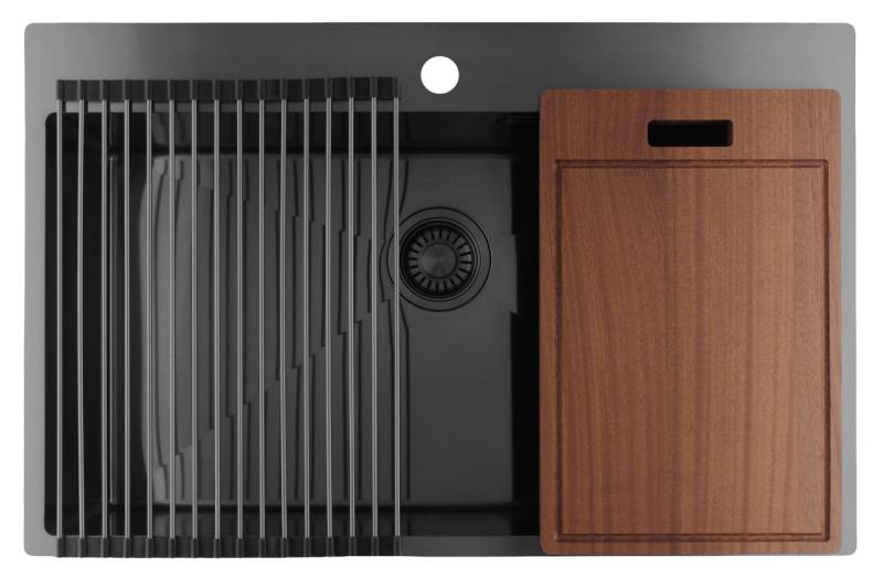 Pure.Sink Luxion Velký dřez Gun metal 78x50 cm Tapwing s otvorem pro baterii PLX7850T-61