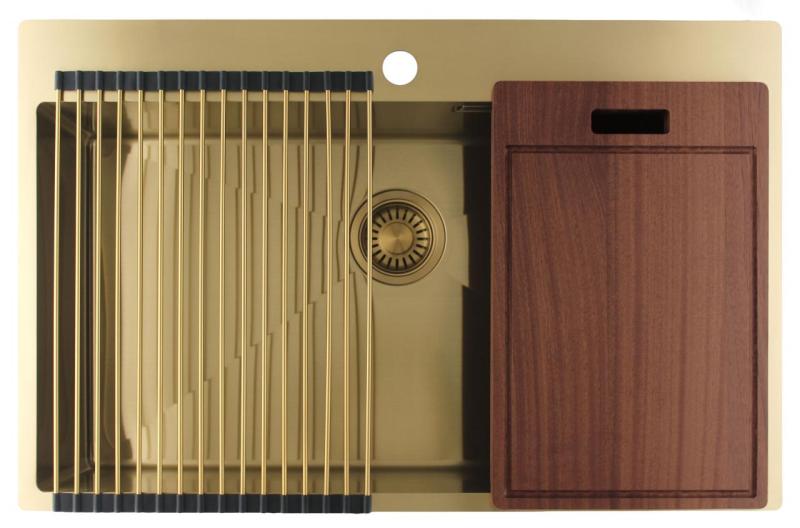 Pure.Sink Luxion Velký zlatý dřez 78x50 cm Tapwing s otvorem pro baterii PLX7850T-60