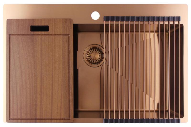 Pure.Sink Luxion Velký měděný dřez 78x50 cm Tapwing s otvorem pro baterii PLX7850T-62