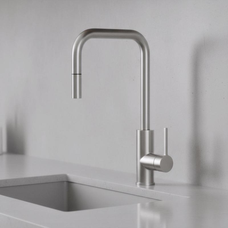 Pure.Sink Luxion masivní nerezová kuchyňská baterie čtvercová s výsuvným výtokem PLXSQUA-02