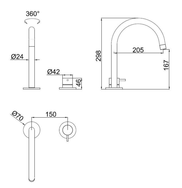 Pure.Sink Luxion 2otvorová masivní nerezová kuchyňská baterie s kulatým výtokem PLX2HR-02