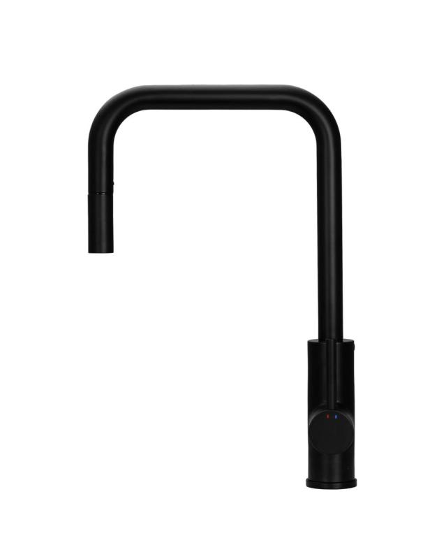 Pure.Sink Luxion Matný černý kuchyňský kohoutek čtvercový s výsuvnou hubicí PLXSQUA-10
