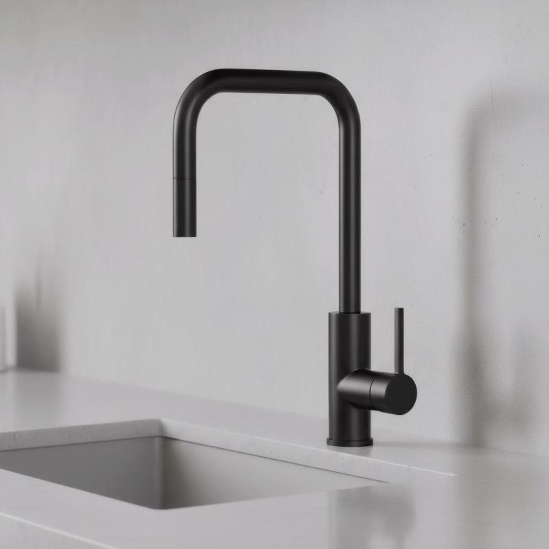 Pure.Sink Luxion Mat Černá kuchyňská baterie square s výsuvnou výtokovou trubicí PLXSQUA-10