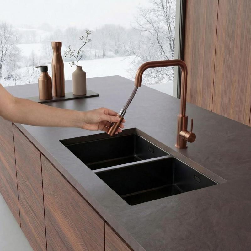 Pure.Sink Luxion Copper kitchen faucet square with pull-out spout PLXSQUA-62