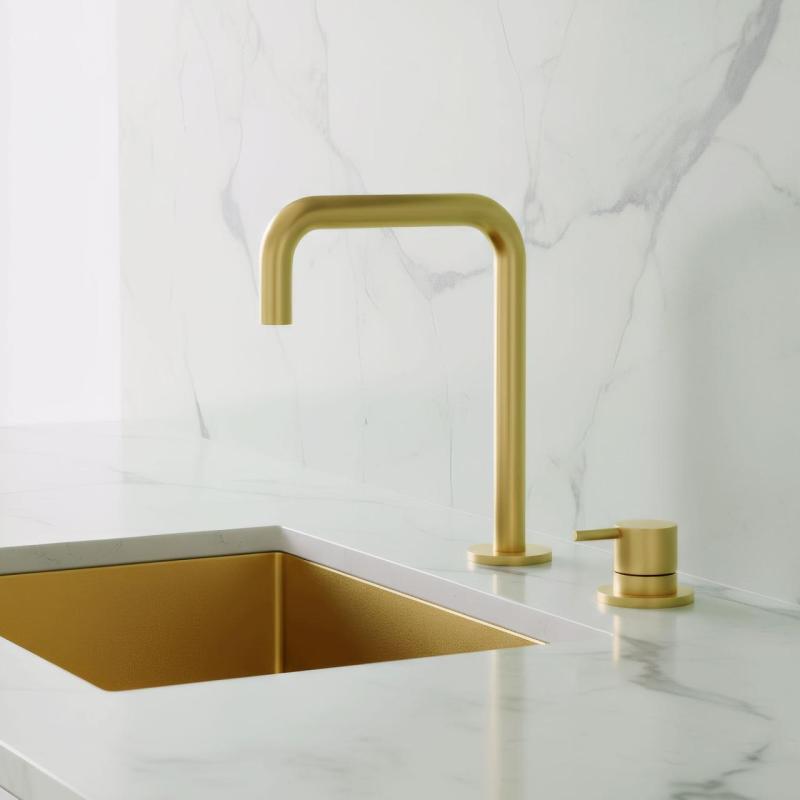 Pure.Sink Luxion 2otvorová zlatá kuchyňská baterie s výtokem ve tvaru U PLX2HU-60
