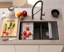Quadri Newport II Dvojitý Béžový Granitový Vestavný Dřez 76x45 cm s Nerezovou Zástrčkou 1208971754