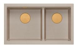 Quadri Newport II Dvojitý Béžový Granitový Vestavný Dřez 702 x 390 mm s Měděným Zátkou 1208971755