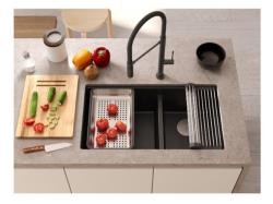 Quadri Newport II Dvojitý Béžový Granitový Vestavný Dřez 702 x 390 mm s Měděným Zátkou 1208971755