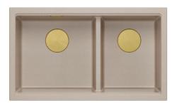 Quadri Newport II Dvojitý Béžový Granitový Podstavcový Dřez 702 x 390 mm s Zlatým zátkou 1208971756