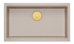 Quadri Newport II velký a hluboký granitový dřez na montáž a podmontáž beige dřez 76x45cm se zlatou zástrčkou 1208971759