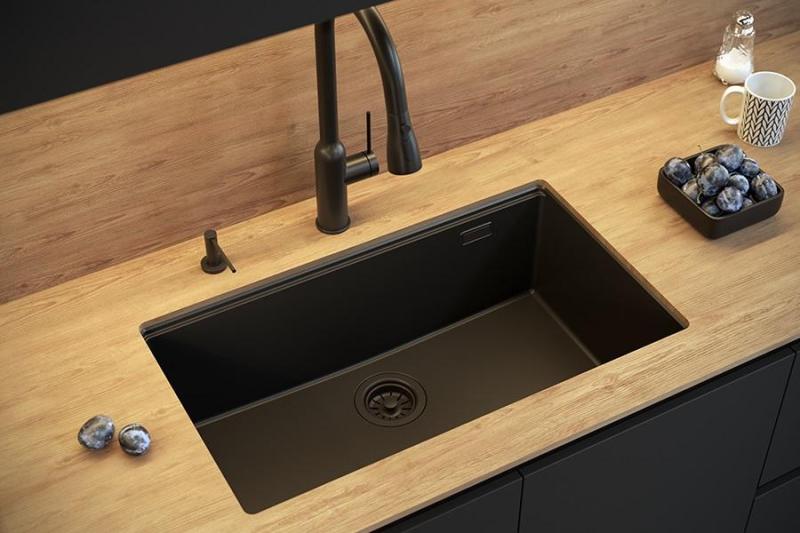 Quadri Newport II velký a hluboký granitový dřez na montáž a podmontáž beige dřez 76x45cm se zlatou zástrčkou 1208971759