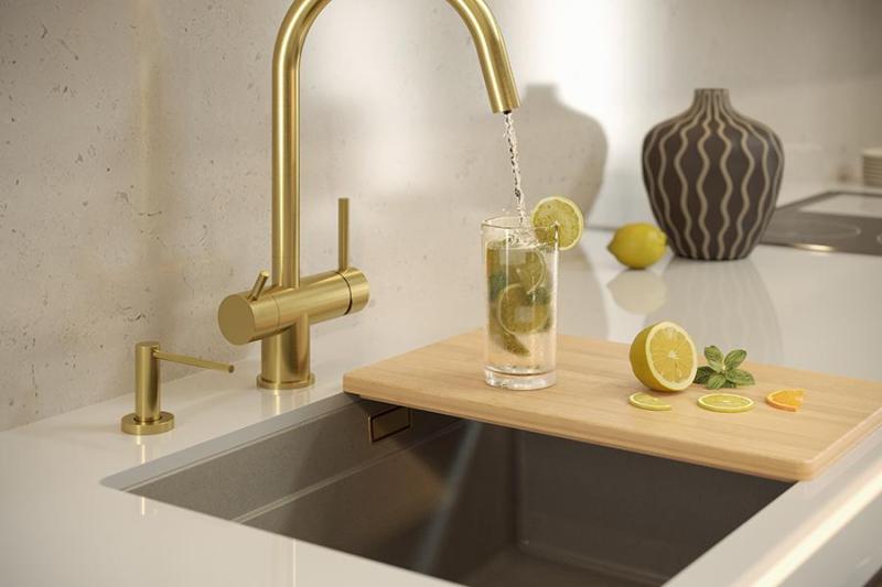 Quadri Newport II žulový podstavec béžového dřezu 560x450mm se zlatým zátkou a odtokovým krytem 1208971765