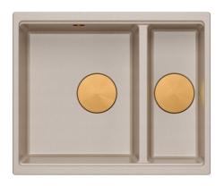 Quadri Newport II béžový 1,5 dřez z granitu pro nástavbu a podstavbu 555x460mm s měděným zátkou 1208971767