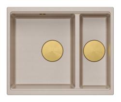 Quadri Newport II béžový 1,5 dřez z granitu na montáž a podmontáž dřezu 555x460mm se zlatou zátkou 1208971768