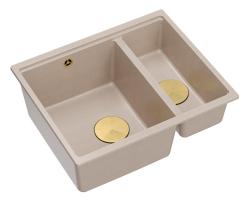 Quadri Newport II béžový 1,5 dřez z granitu na montáž a podmontáž dřezu 555x460mm se zlatou zátkou 1208971768