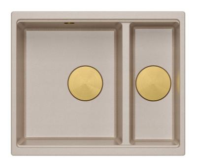 Quadri Newport II béžový 1,5 dřez z granitu na montáž a podmontáž dřezu 555x460mm se zlatou zátkou 1208971768