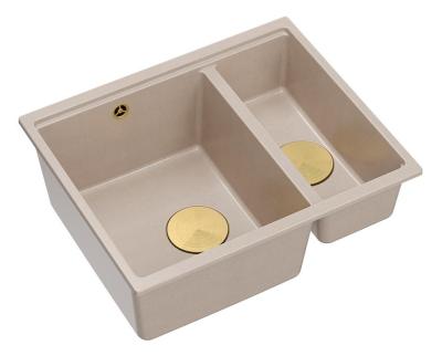 Quadri Newport II béžový 1,5 dřez z granitu na montáž a podmontáž dřezu 555x460mm se zlatou zátkou 1208971768