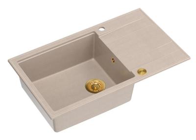 Quadri Luton pearl beige granitový velký nástavný dřez s odkapávací plochou otočný 86x50cm se zlatou zátkou 1208971774