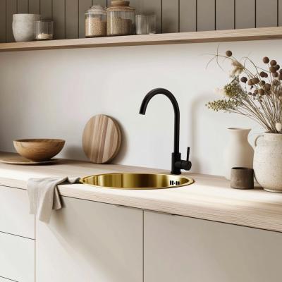 Pure.Sink Rondo Zlatý Kruhový Dřez rovný vložení, spodní montáž a nástavba 38 cm PRN38-60
