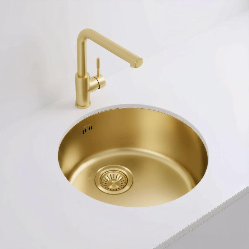 Pure.Sink Rondo Zlatý Kruhový Dřez rovný vložení, spodní montáž a nástavba 38 cm PRN38-60