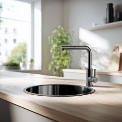 Pure.Sink Rondo Gun metal Kruhový dřez plochý vestavba, podstavba a nástavba 38 cm PRN38-61