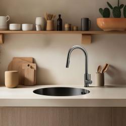 Pure.Sink Rondo Gun metal Kruhový dřez plochý vestavba, podstavba a nástavba 38 cm PRN38-61