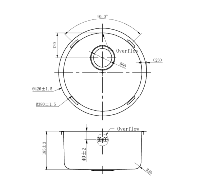 Pure.Sink Rondo Měděný kulatý dřez pro rovnou montáž, spodní montáž a vrchní montáž 38 cm PRN38-62