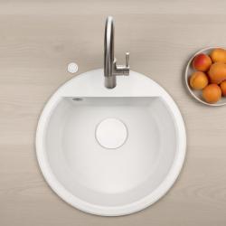 GraniteMy Bremen kulatý granitový dřez 43 cm bílý, nástavbový a vestavný, s dírou pro kohoutek a automatickou bílou zástrčkou 1208971850