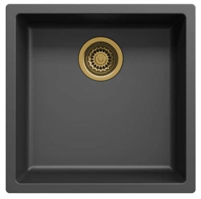 Ausmann Fiber černý dřez 40x40cm pro montáž pod, na a zarovnanou s automatickým zlatým zátkou 1208971853
