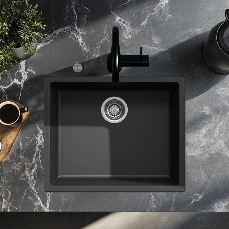Ausmann Fiber černý dřez 50x40cm pro podstavbu, nástavbu a rovnou stavbu s automatickým nerezovým zátkou 1208971855