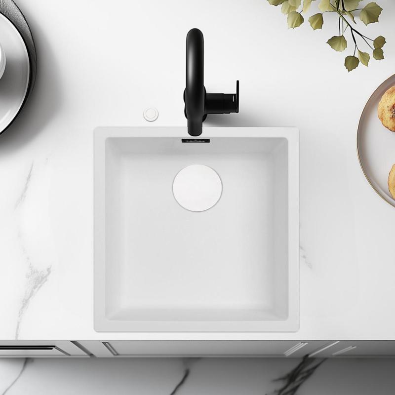 Ausmann Fiber bílý dřez 40x40 cm pro montáž pod, na a v úrovni se samospádovou bílou zátkou 1208971896