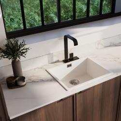 Ausmann Fiber bílý dřez 50x40cm pro podstavbu, vestavbu a rovnou vestavbu s automatickým nerezovým zátkou 1208971898