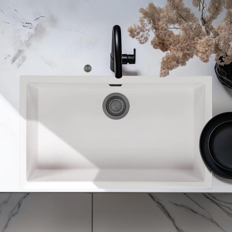 Ausmann vláknina bílá velký dřez 70x40cm pro podstavbu, nástavbu a rovnou montáž s automatickou zásuvkou v gun metal provedení 1208971908