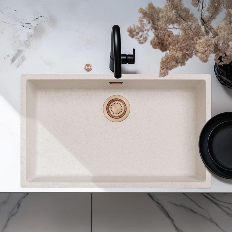 Ausmann Fibre písek bílý velký dřez 70x40cm podskříň, nástavba a rovná vestavba s automatickým měděným zátkou 1208971937