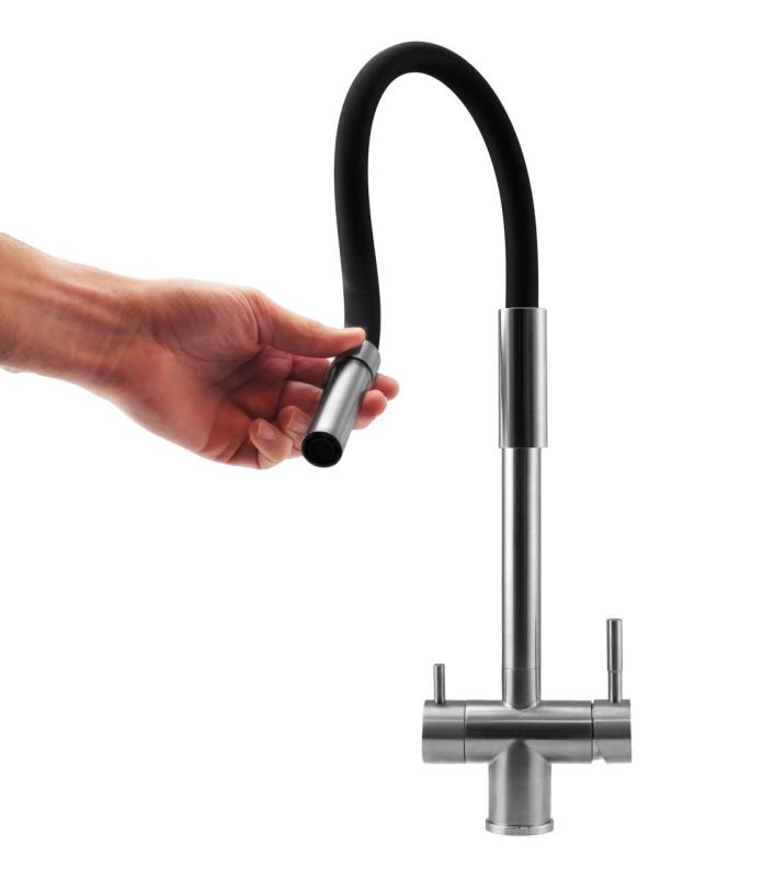 Pure.Sink Elite Steel Flex 3-cesta nerezová kuchyňská baterie s flexibilním výtokem a filtrovanou vodou PS8110-02