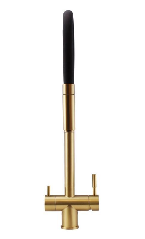 Pure.Sink Elite Steel Flex 3-cestný PVD kartáčované zlato kuchyňská baterie s flexibilním výtokem a filtrovanou vodou PS8110-60