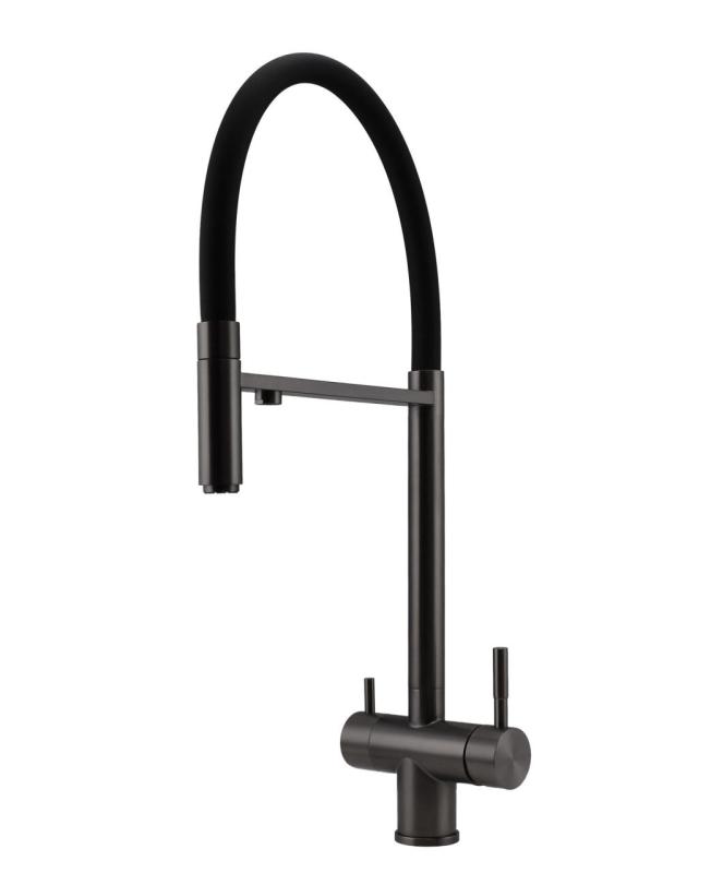 Pure.Sink Elite Steel Flex 3-cesta PVD gun metal kuchyňská baterie s flexibilním výtokem a filtrovanou vodou PS8110-61
