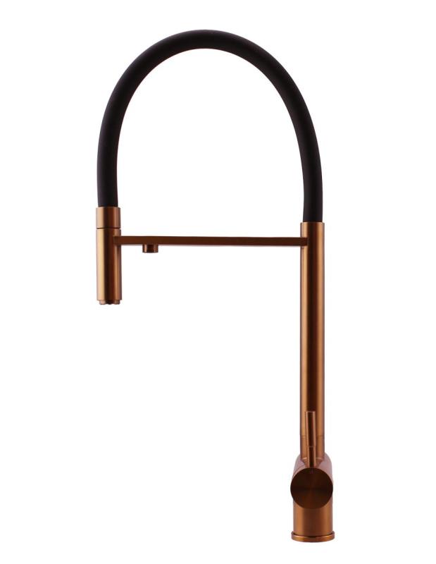 Pure.Sink Elite Steel Flex 3-cestná PVD měděná kuchyňská baterie s ohebným výtokem a filtrovanou vodou PS8110-62