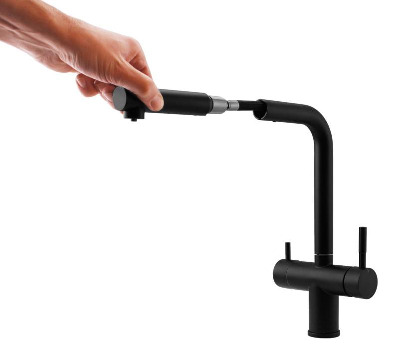 Pure.Sink Elite Steel Clear-S Mat černý 3-cestný kuchyňský kohoutek s výsuvným výtokem a filtrovanou vodou PS8120-10